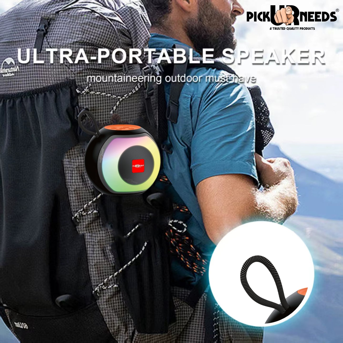 Pick Ur Needs Compact Rechargeable Wireless Thunder Sound 5W Bluetooth Speaker– Support FM/USB  (Black)